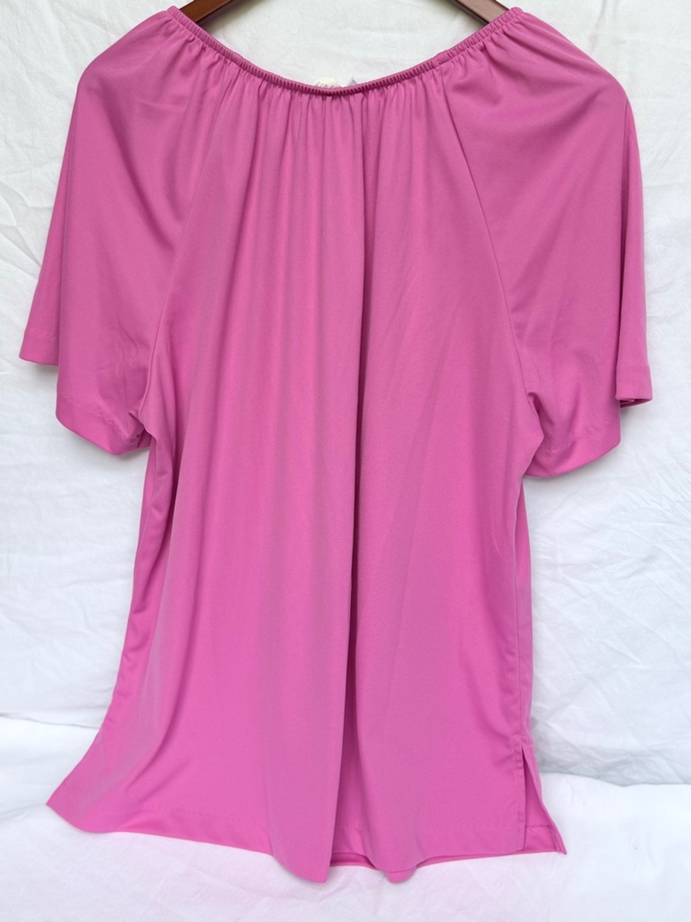 Blair Fuchsia Pink Peasant Top – Gathered Scoop Neck Short Sleeve Blouse XL - Picture 3 of 3